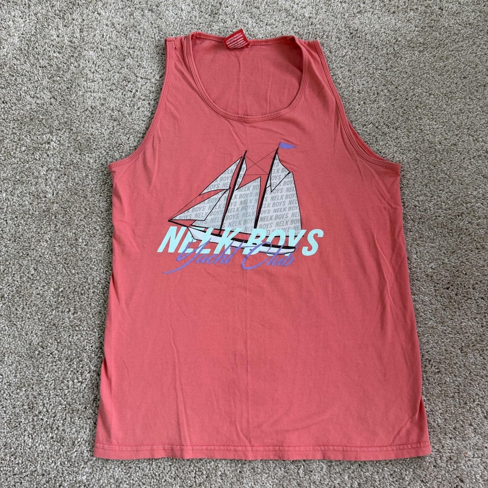 Nelk Boys Tank Top Mens Medium Pink Yacht Club Sailing Graphic Boat Nautical